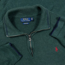 Polo Ralph Lauren Sweater Men XL Green Quarter Zip Pullover Pima Cotton Mesh Red