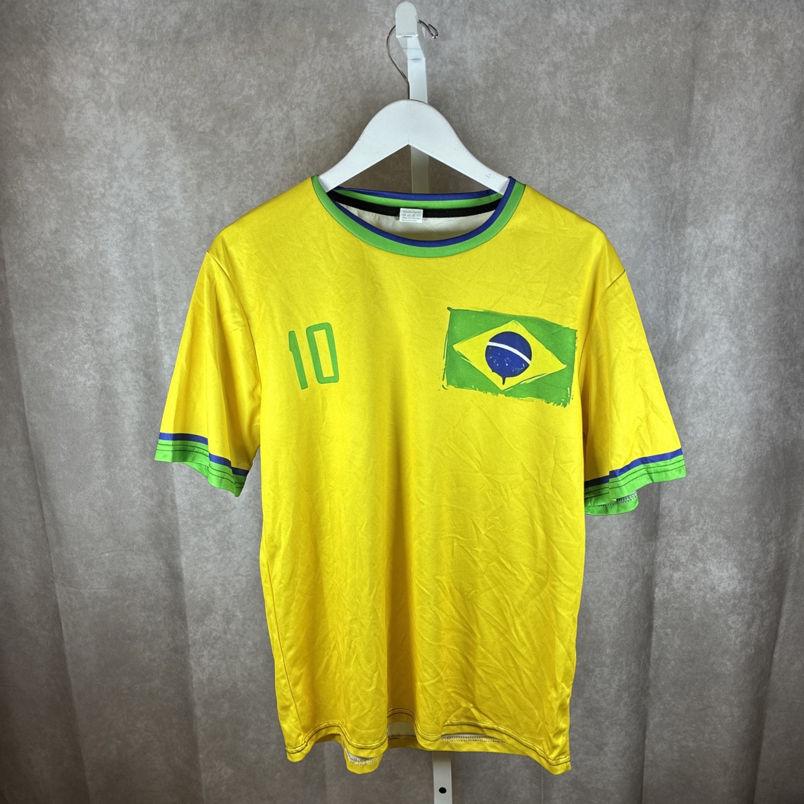 RARE Vintage Y2K 2000s Brazil #10 World Cup Soccer Jersey Medium Yellow