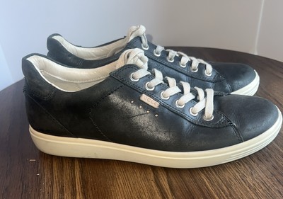 ECCO Shoes Womens EU 38 Soft US Size 7 Casual Sneakers Black Leather  Low Top