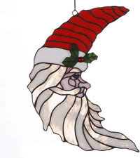Santa Claus Tiffany Style Stained Glass Window Panel 11" x 15" with Chain