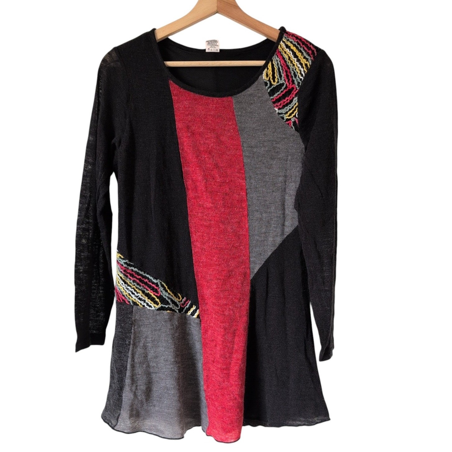 This & That Mixed Media Red Patchwork Tunic Top M… - image 1