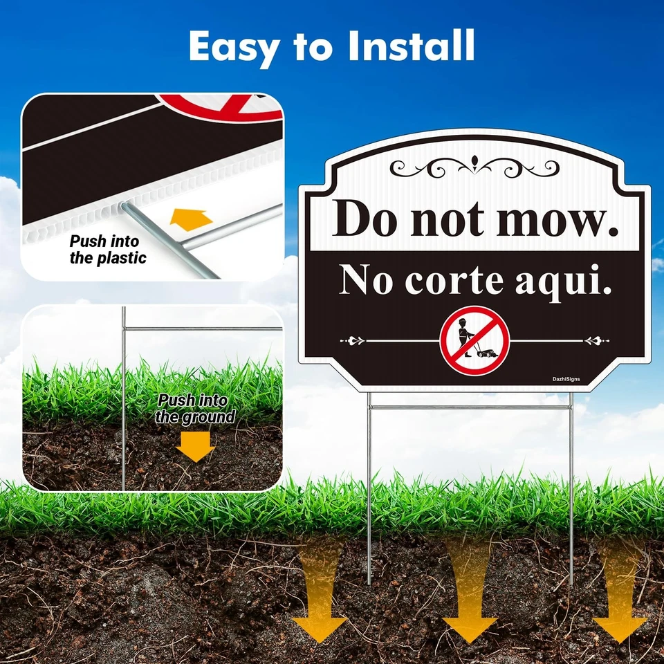Do Not Mow Yard Sign with Stake, 2PC No Mowing Sign Bilingual, 12.6"x9.5" Cor... - Image 4 of 4