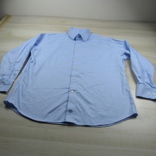 David Donahue Shirt Mens 2XL XXL 18 34 35 Blue Trim Button Down Cotton