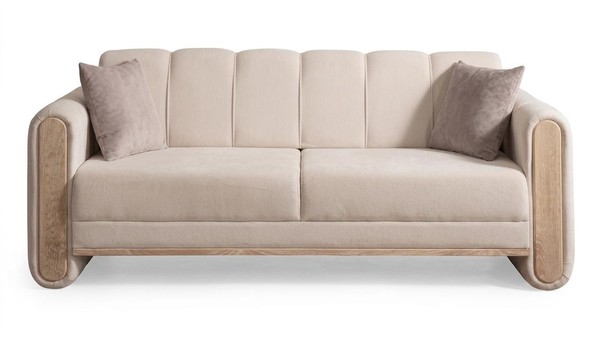 Beiges Gepolstertes 3-Sitzer-Sofa Stoffsofa Design Wohnzimmer-image