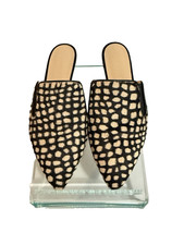 Jenni Kayne Haircalf Mules Size 37 7 Black Ivory Abstract Cowhide