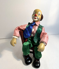 VTG Wind Up Musical Animated Head Moving Porcelain Clown on Chair Works