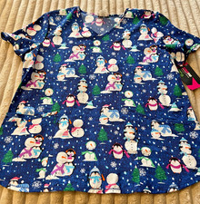 WOMEN'S SCRUBSTAR WINTER PENGUINS SEASONAL MEDICAL SCRUB TOP-XLARGE-NWT 