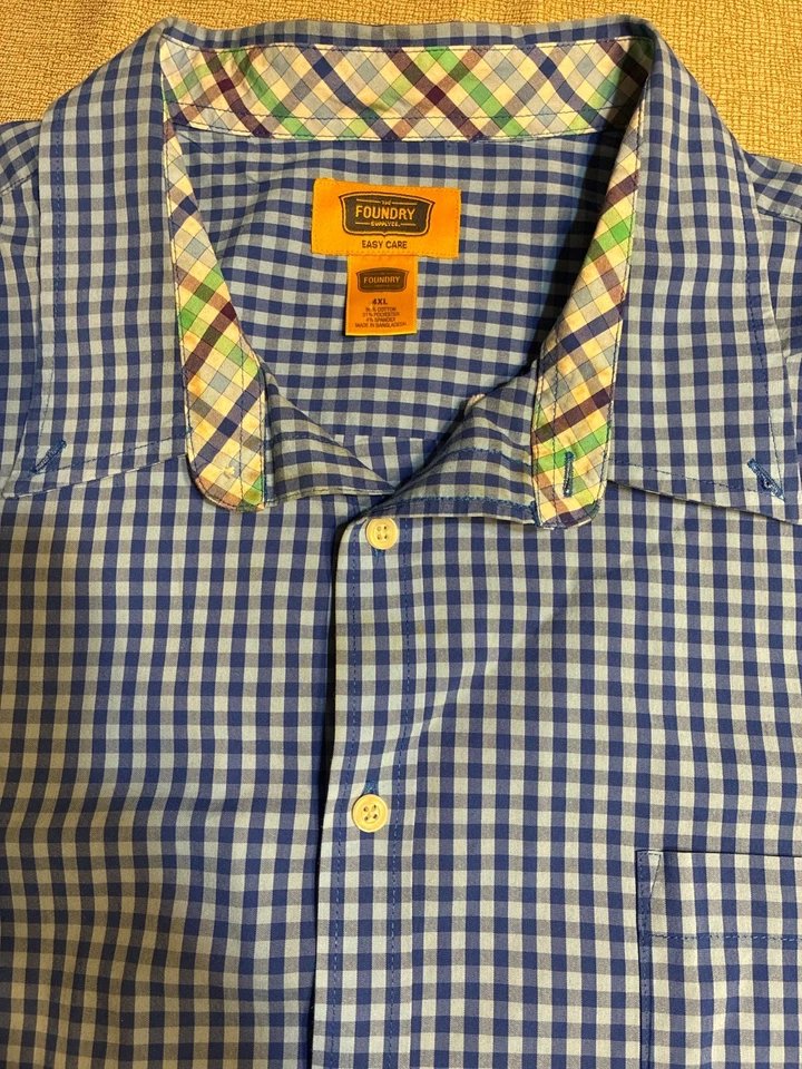 Foundry Men’s Plaid Button Down Collared Shirt Blue Long Sleeve 4X - Image 2 of 4