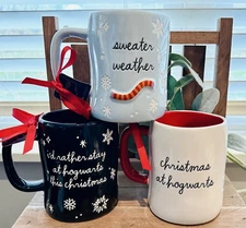 New SET Of 3 Rae Dunn Harry Potter Christmas At Hogwarts Sweater Weather Mug