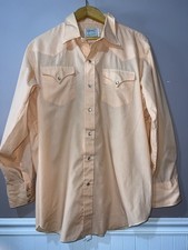 Vintage H Bar C Ranchwear Shirt Mens Peach Western Pearl Snap 70s 17.5 34