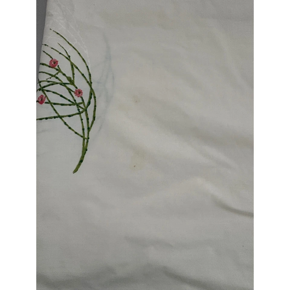 VTG Fieldcrest Vintage Floral Embroidered Twin Bed Sheet Percale - Image 4 of 4