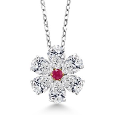 2.16 Ct Lab Grown Diamond Ruby 925 Silver and 10K Yellow Gold Pendant with Chain