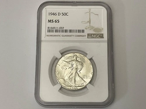 1946-D Walking Liberty Half Dollar 50C GEM BU NGC MS65 Great Luster! Nice Coin!