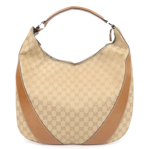 GUCCI GG Canvas Leather Shoulder Bag Beige Brown 124358 Authentic
