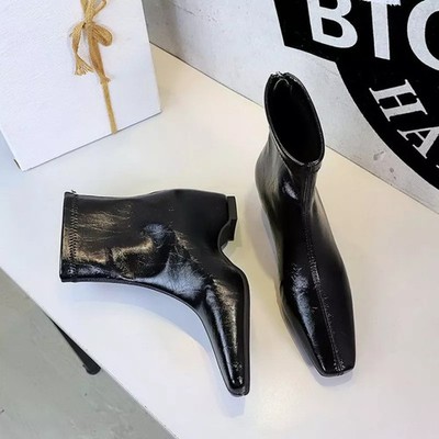 Damen Kurze Stiefeletten Britischer Stil mit Absatz 5 cm Elegant Schwarz CF65407