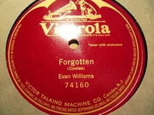 1908 US Tenor EVAN WILLIAMS Eugene Cowles FORGOTTEN Victor 74160 78 x