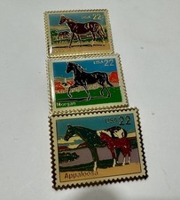 USPS Vintage Postage Stamp Horses Metal Lapel Pins 3 Set Postal Service US Mail