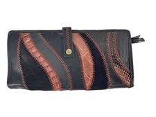 Vintage FOSSIL Patchwork Leather Organizer Wallet Suede Embossed Croc Snakeskin