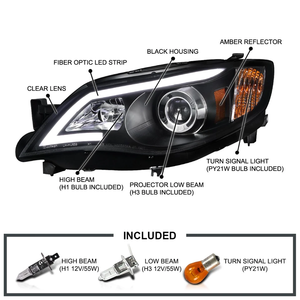 Fits 2008-2011 Subaru Impreza WRX Outback Black LED Bar Projector Headlights Foto 3 de 4