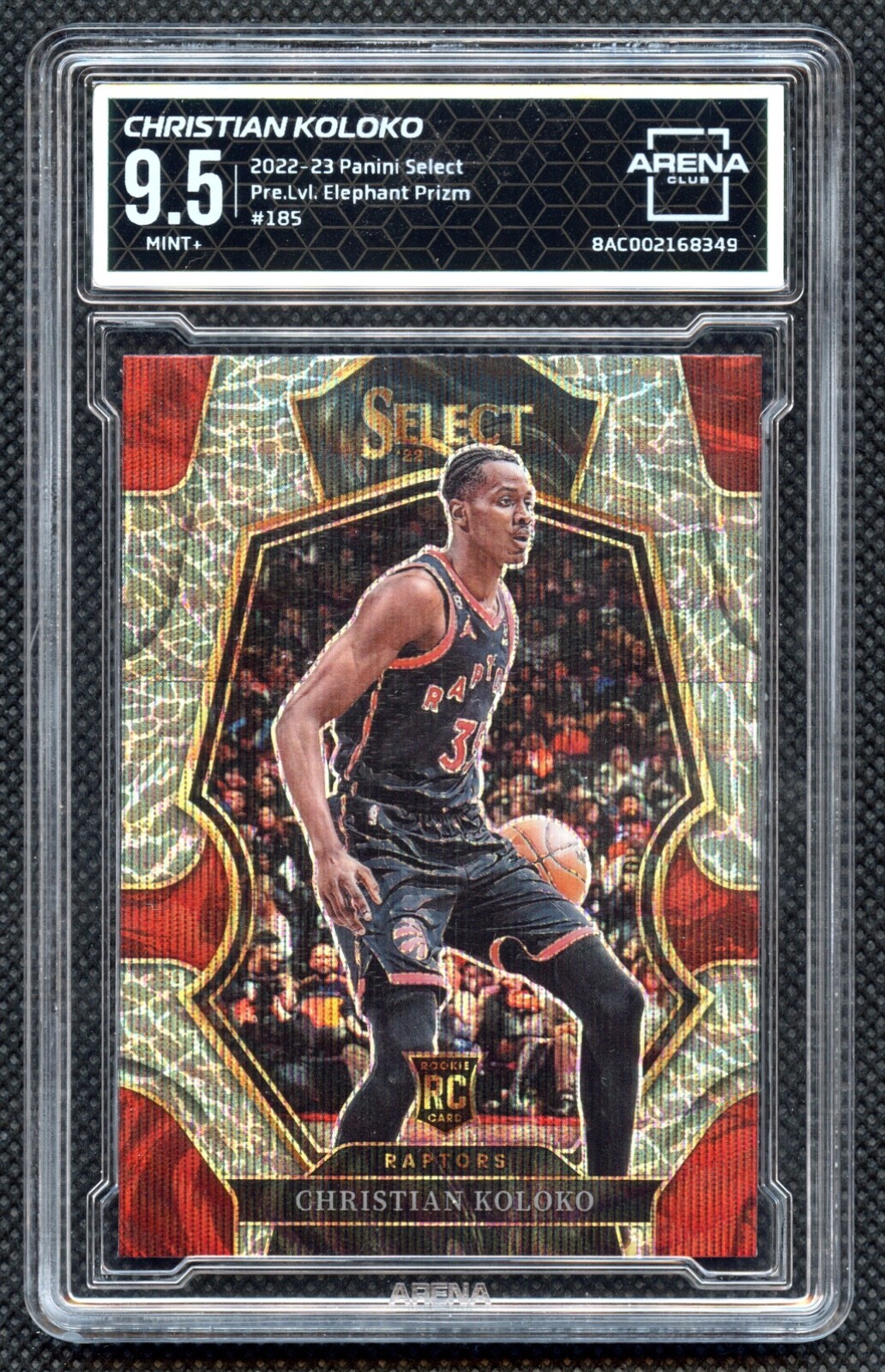 2022-23 Panini Select Christian Koloko Rookie Premier Elephant Prizm Arena 9.5