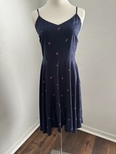 GAP Women's Sundress Navy w/Cherry Print Smocked Elastic Back Spaghetti Strap-S