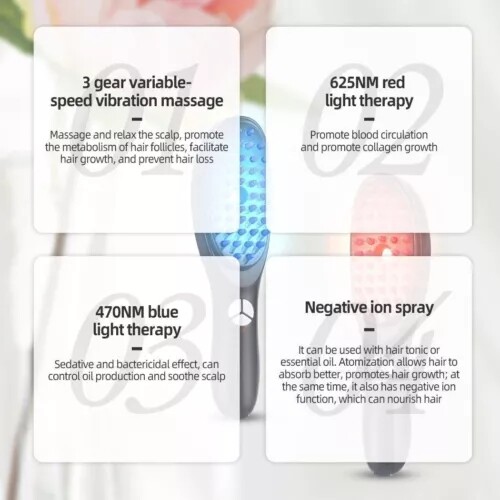 Electric Vibration Scalp Massager Light Therapy Scalp Comb Hair Growth Brush - Bild 12 von 12
