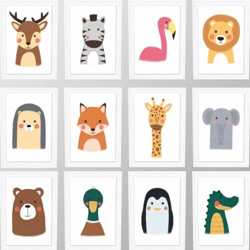 Animal Prints for Nursery Jungle Baby Room Pictures Hand Drawn Safari  Animals | eBay