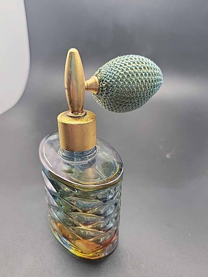 Vintage Perfume Bottle Blue Glass Atomizer French Garanchi Lead Crystal