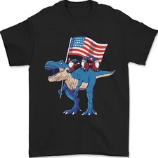 USA T-Rex Gnome American Flag Dinosaur Mens T-Shirt 100% Cotton