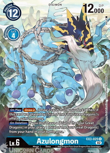 EX3-025 Azulongmon Rare Alternative Art Mint Digimon Card