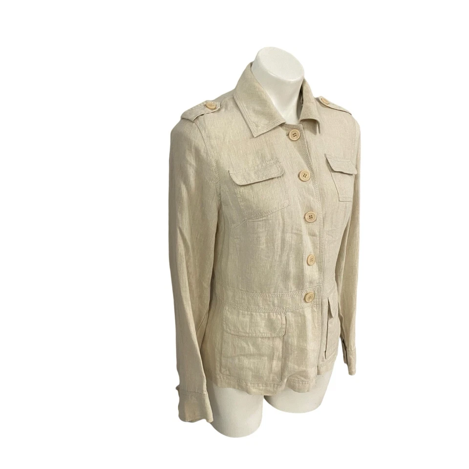 Blazer Style & Co Mujer Pequeña Chaqueta de Lino Tostado Safari Utilidad Trabajo Oficina Básico Foto 2 de 4