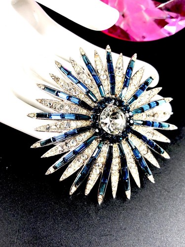 RARE 1966 CROWN TRIFARI RHODIUM SAPPHIRE RHINESTONE STARFLIGHT FIREWORKS BROOCH - Bild 5 von 8