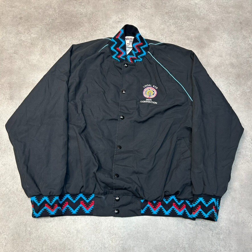 West Ark Vintage Varsity Jacket Mens 3XL Black Aztec Coat Arizona Convention