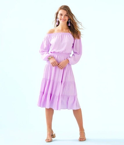 SHOULDER MIDI DRESS Lilac Freesia 