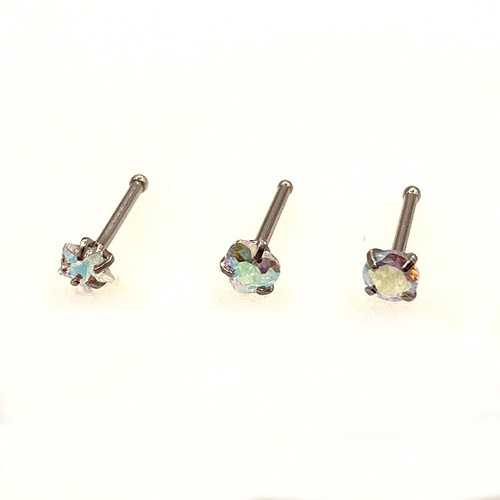 3-9pcs AB Zirconia Nose Stud Screw Piercing Bone Stainless Steel Nose Ring - Picture 5 of 8