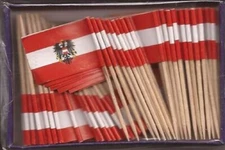 One Box of 100 Austria Toothpick Flags, 100 Small Mini International Flags