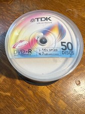 TDK 50-pk White INKJET PRINTABLE DVD-R Discs 16X, 4.7 GB, 120 mins in Cakebox