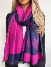 Pink Navy Blue Mulberry Tree Pashmina Shawl Wrap Long Large Blanket Scarf Winter