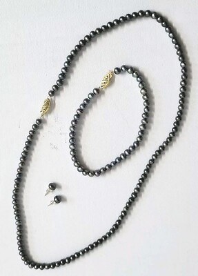 14k gold marked RTI genuine freshwater pearl Jewelry Set