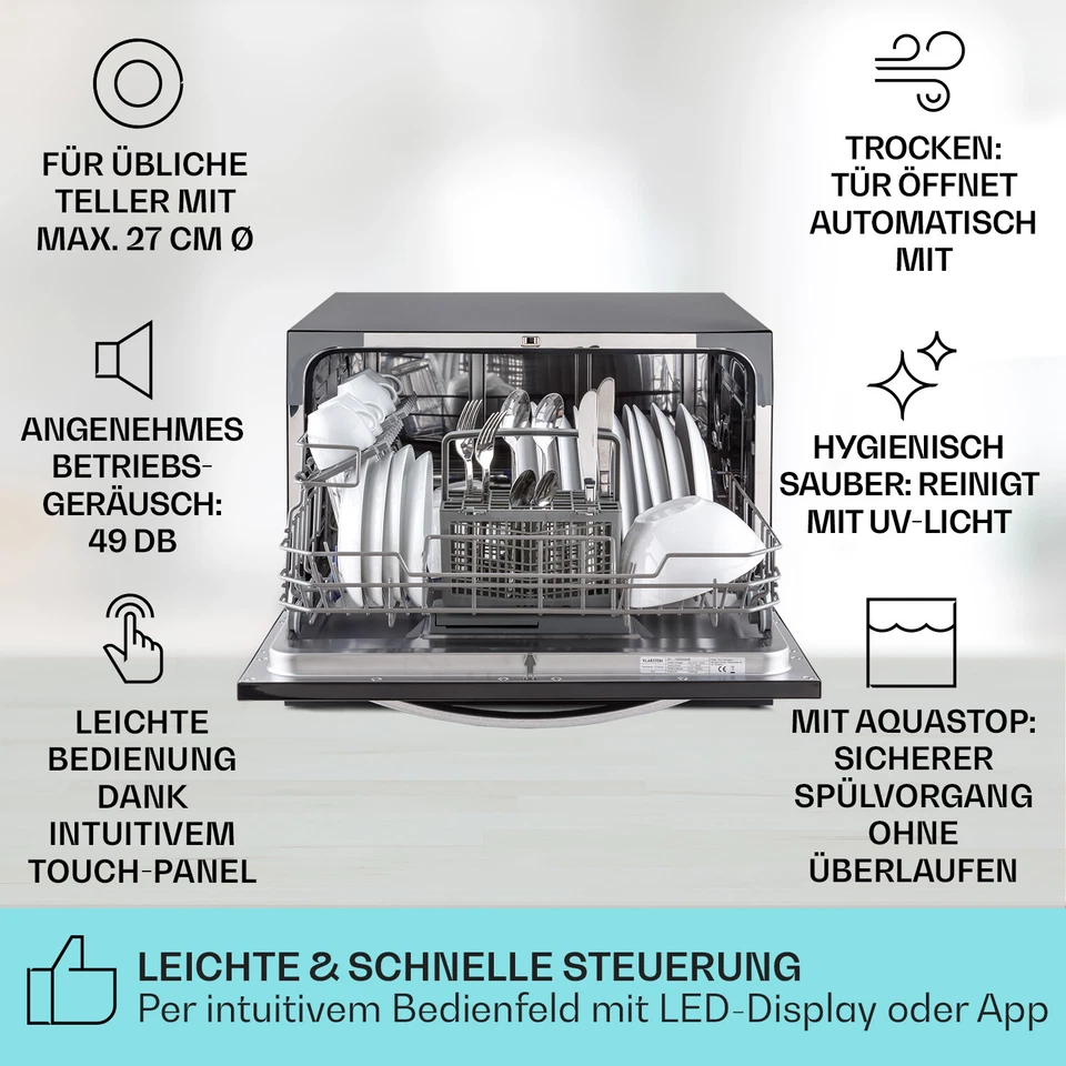 Lavavajillas independiente luz UV lavavajillas 6 programas frontal cristal negro - Imagen 3 de 4