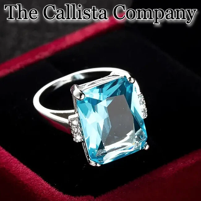 THE CALLISTA CO. CREADO EN LABORATORIO 6,0 CT CORTE ESMERALDA AZUL CIELO 5A+ CIRCONITA PLATEADA RG TALLA 5-9 Foto 3 de 4