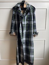 Burberry Women Cotton Double Breasted Checked - Dark Green Gabardine Trench Coat