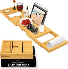 Bathtub Tray - Luxurious Bamboo Wood Bath Tub Tray with Expandable Sides, Caddy