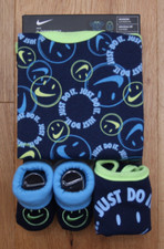 Nike Baby Boy 3 Pc Bodysuit, Bib  Booties Set  Navy Blue, Aqua  Volt  0-6M