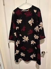 Sale Ann Taylor Knee Length Floral Black Dress Zip Back 3/4 sleeve