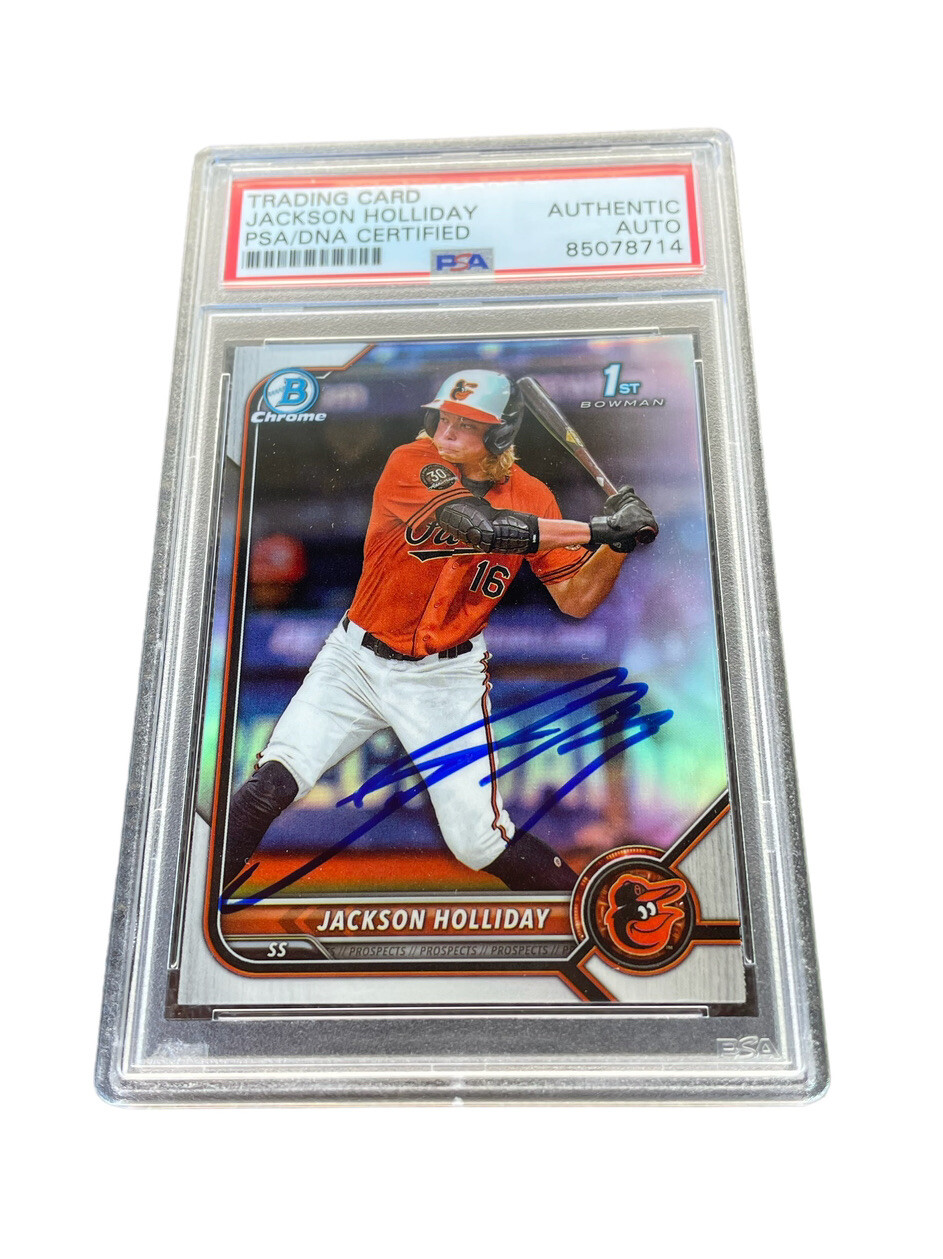 Jackson Holliday Signed Refractor 1st Bowman Chrome Card Auto PSA/DNA Cert view 1