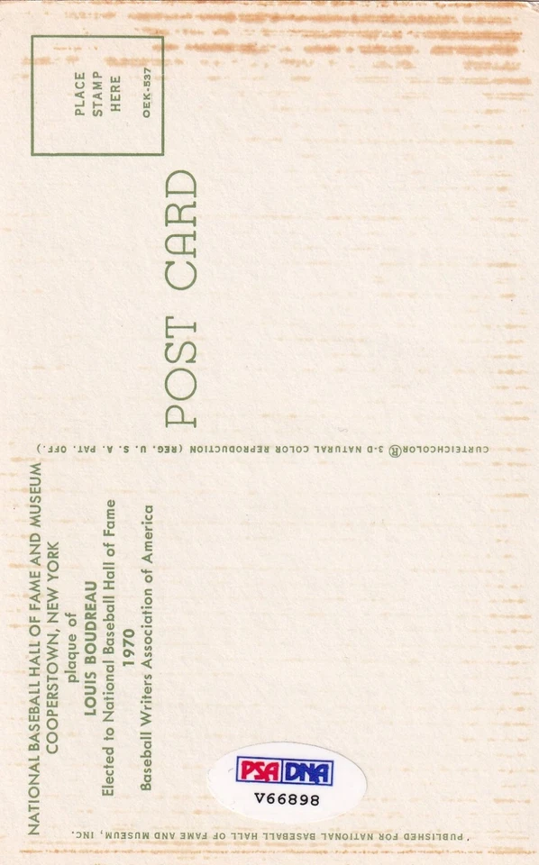 Lou Boudreau Signed Hall of Fame Postcard PSA/DNA COA Yellow HOF Plaque Auto'd - Image 4 of 4