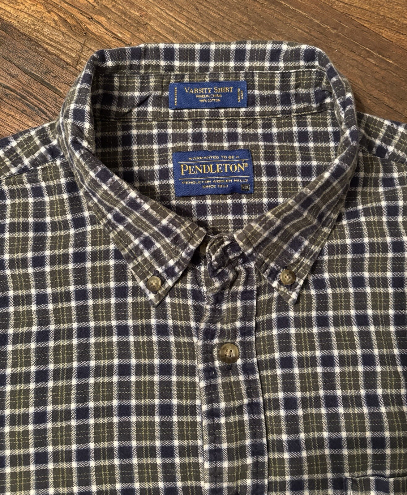 Pendleton Varsity Button Up Shirt Green/Blue/Whit… - image 1