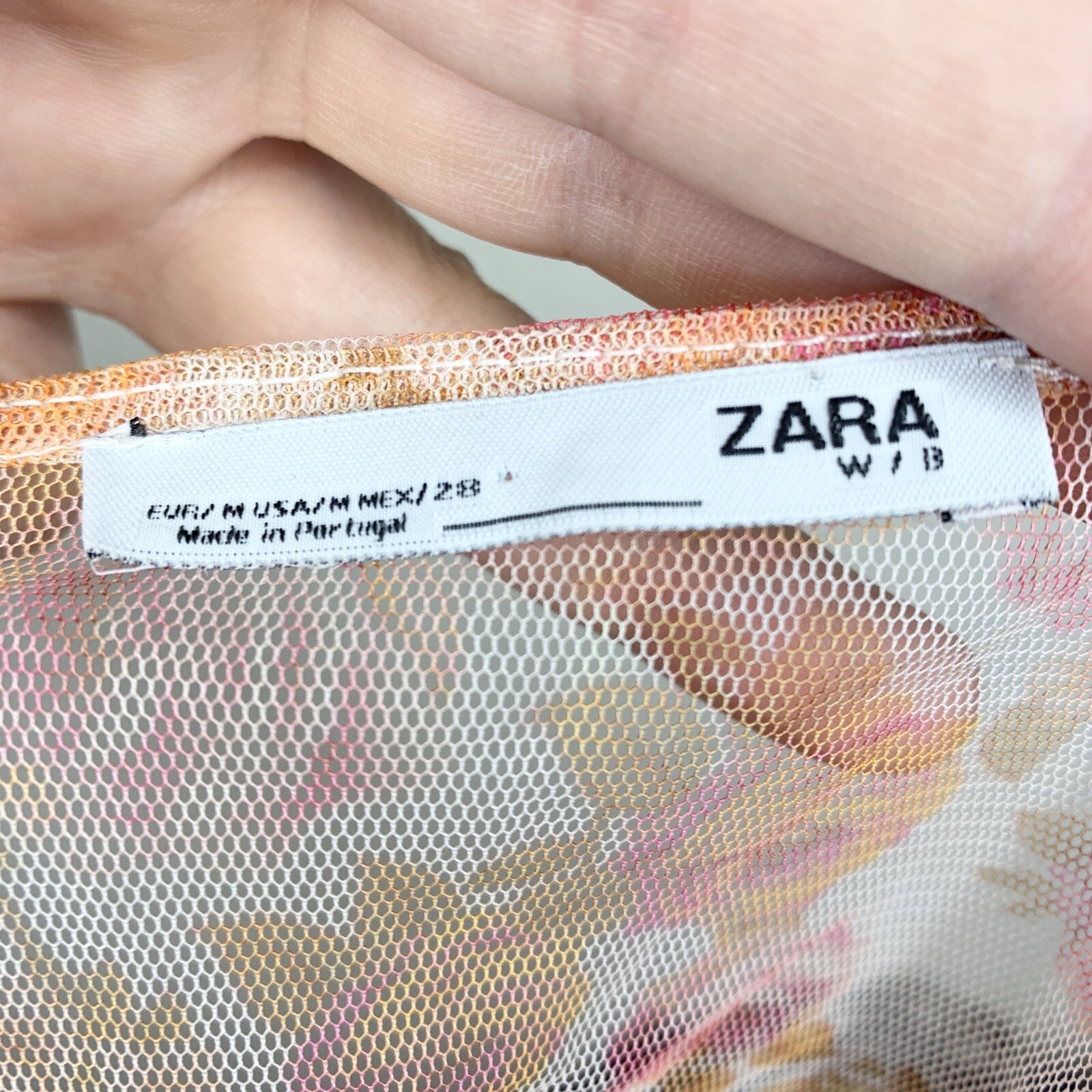 Zara Floral Sheer Mesh Tulle Ruched Long Sleeve Shirt… Gem