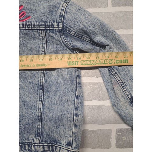 Barbie Girl's Blue Acid Wash Pink Embroidered Jean Denim Jacket Girl Size Medium - Picture 10 of 12